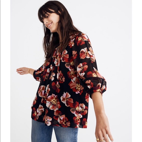 Madewell Tie-Back Bubble Sleeve Top in French Rose - Picture 3 of 5